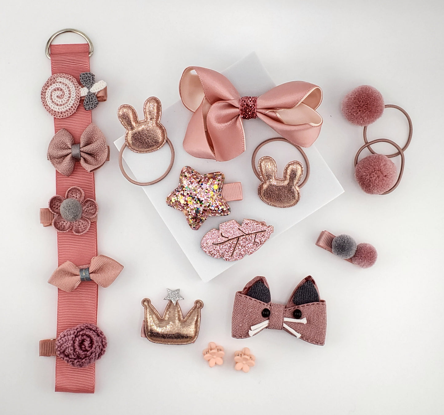 Melissa Hair Clips and Ties (18pcs)- Pink